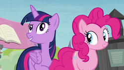 Size: 1920x1080 | Tagged: safe, screencap, pinkie pie, twilight sparkle, alicorn, pony, g4, my little pony: friendship is magic, trade ya!, female, mare, twilight sparkle (alicorn)