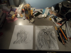 Size: 3264x2448 | Tagged: safe, artist:digitaldomain123, queen chrysalis, g4, high res, irl, photo, photography, traditional art, work station