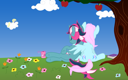 Size: 1920x1200 | Tagged: safe, artist:issmafia, fizzy, wind whistler, pegasus, pony, g1, g4, both cutie marks, bubble, female, g1 to g4, generation leap, hug, lesbian, mare, ship:whistlepop, shipping, winghug