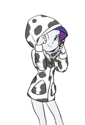 Size: 514x760 | Tagged: safe, artist:carnifex, rarity, equestria girls, g4, animal costume, animal print clothing, bottomless, clothes, cowprint, cute, female, hoodie, looking at you, raribetes, raricow, solo