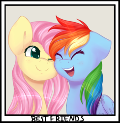 Size: 2100x2150 | Tagged: safe, artist:chiweee, fluttershy, rainbow dash, g4, best friends, blushing, cute, eyes closed, high res, smiling