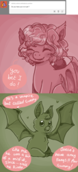 Size: 1000x2186 | Tagged: safe, artist:superlucky13, pinkie pie, bat, bat pony, pony, ask bat pony pinkie, g4, ask, comic, pet, race swap, tumblr