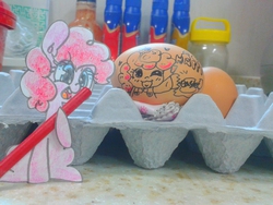 Size: 1024x768 | Tagged: safe, artist:danadyu, pinkie pie, g4, easter, egg (food), food, jumped-out-pinkieanswers, paper child