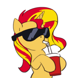 Size: 406x420 | Tagged: safe, artist:carnifex, sunset shimmer, pony, unicorn, g4, drink, female, solo, sunglasses