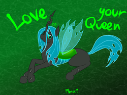Size: 867x652 | Tagged: safe, artist:livinlovindude, queen chrysalis, changeling, changeling queen, g4, cute, cutealis, female, frown, heart, looking at you, prone, puppy dog eyes, sad, solo, text