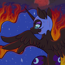 Size: 500x500 | Tagged: safe, artist:lulubell, nightmare moon, g4, bust, female, fire, solo