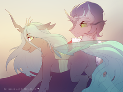 Size: 2400x1800 | Tagged: dead source, safe, artist:antiander, king sombra, queen chrysalis, changeling, changeling queen, pony, unicorn, g4, bugbutt, female, male, ship:chrysombra, shipping, straight, unholy matrimony