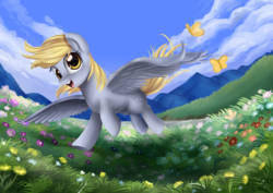 Size: 4184x2967 | Tagged: safe, artist:pridark, derpy hooves, butterfly, pegasus, pony, g4, female, flower, mare, meadow, solo