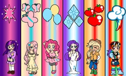 Size: 2051x1250 | Tagged: safe, artist:amaya3004, applejack, fluttershy, pinkie pie, rainbow dash, rarity, twilight sparkle, human, g4, bookmark, humanized, mane six