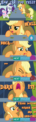 Size: 764x2545 | Tagged: safe, artist:joseph_valdez, applejack, rarity, g4, trade ya!, comic, fourth wall, hub logo, hubble, sabrina secrets of a teenage witch, the hub