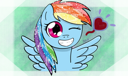 Size: 1600x954 | Tagged: safe, artist:pie7d2, rainbow dash, g4, female, heart, solo, wink