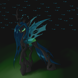 Size: 4000x4000 | Tagged: dead source, safe, artist:cloud-dash, queen chrysalis, changeling, g4, big hooves, female, horn, long horn, long legs, mare, solo focus, tall