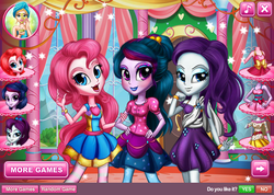 Size: 800x569 | Tagged: safe, pinkie pie, rarity, twilight sparkle, equestria girls, g4, bootleg, bra strap, clothes, dress, dressup, dressup game, game, makeover, skirt