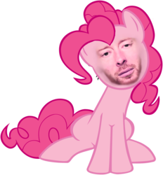 Size: 2380x2560 | Tagged: safe, pinkie pie, earth pony, human, pony, g4, high res, human face, irl, irl human, photo, radiohead, solo, thom yorke, what has science done