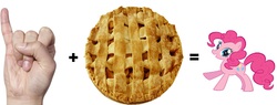 Size: 1342x512 | Tagged: safe, pinkie pie, g4, apple pie, finger, hand, meme, pie, pun, rebus, visual pun