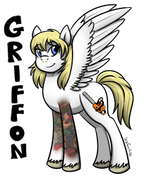 Size: 581x690 | Tagged: safe, artist:deyogee, pegasus, pony, griffon ramsey, piercing, ponified, rooster teeth, solo, tattoo, unshorn fetlocks