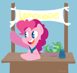 Size: 800x762 | Tagged: safe, artist:frog&cog, gummy, pinkie pie, g4, lemonade, lemonade stand