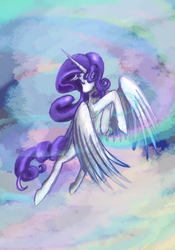 Size: 775x1107 | Tagged: safe, artist:crowneprince, rarity, alicorn, pony, g4, alicornified, female, flying, race swap, raricorn, solo