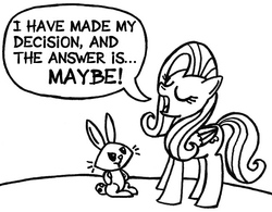 Size: 650x508 | Tagged: safe, artist:samueleallen, angel bunny, fluttershy, g4, assertive, lineart, monochrome