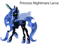 Size: 809x577 | Tagged: safe, artist:sir voidgod lovefairy, oc, oc only, oc:princess nightmare larva, alicorn, changeling, changepony, hybrid, pony, alicorn oc, glowing horn, horn, interspecies offspring, magical lesbian spawn, offspring, parent:nightmare moon, parent:queen chrysalis, parents:chrysmoon, solo