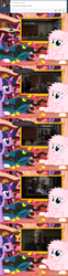 Size: 650x2625 | Tagged: safe, artist:mixermike622, queen chrysalis, twilight sparkle, oc, oc:fluffle puff, alicorn, pony, tumblr:ask fluffle puff, g4, :p, easter, female, frown, glare, gregory house, house m.d., mare, peeps, tongue out, tumblr, twilight sparkle (alicorn), unamused