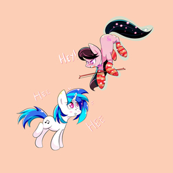 Size: 1280x1280 | Tagged: safe, artist:joycall6, dj pon-3, octavia melody, vinyl scratch, g4, tail pull