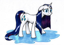 Size: 3375x2422 | Tagged: safe, artist:dgcdvaras, rarity, g4, female, high res, scene interpretation, solo, traditional art, wet, wet mane, wet mane rarity