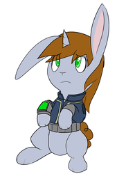 Size: 2021x2779 | Tagged: safe, artist:erthilo, oc, oc only, oc:littlepip, rabbit, fallout equestria, clothes, fanfic, fanfic art, female, high res, horn, jumpsuit, pipbuck, simple background, solo, species swap, vault suit, white background