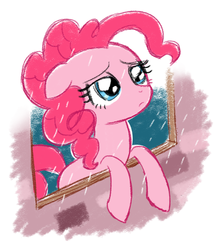 Size: 814x910 | Tagged: safe, artist:momo, pinkie pie, g4, cute, diapinkes, female, rain, sad, solo