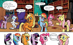 Size: 800x490 | Tagged: safe, idw, applejack, fluttershy, pinkie pie, rainbow dash, rarity, twilight sparkle, alicorn, earth pony, pegasus, pony, unicorn, g4, exploitable meme, female, mane 6 interests, mare, meme, ponies eating meat, steak, twilight sparkle (alicorn)