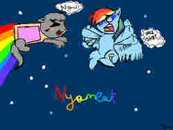 Size: 4000x3000 | Tagged: safe, artist:rd-fover, rainbow dash, g4, duo, jpg artifacts, needs more jpeg, nyan cat