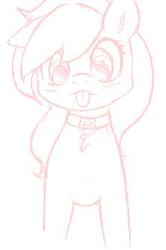 Size: 221x332 | Tagged: safe, artist:randy, oc, oc only, oc:aryanne, dog, collar, female, flockmod, monochrome, pet, pet play, sketch, solo, tongue out