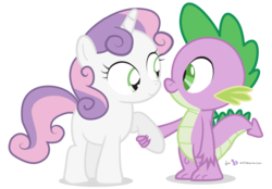 Size: 920x640 | Tagged: safe, artist:dm29, spike, sweetie belle, g4, eye contact, female, holding hands, holding hooves, male, ship:spikebelle, shipping, simple background, smiling, straight, transparent background