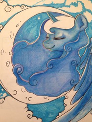 Size: 960x1280 | Tagged: safe, artist:katurkeyg, princess luna, g4, female, moon, solo, traditional art