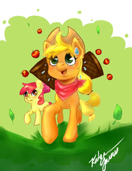 Size: 612x792 | Tagged: safe, artist:katurkeyg, apple bloom, applejack, g4