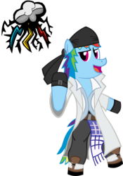 Size: 1016x1454 | Tagged: safe, artist:jewelsfriend, artist:trinity-comettrail, rainbow dash, pony, semi-anthro, g4, bandana, bipedal, clothes, crossover, female, final fantasy, final fantasy xiii, open mouth, simple background, snow, solo, transparent background, trenchcoat, wingless
