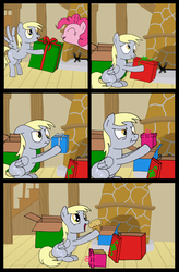 Size: 1311x1994 | Tagged: safe, artist:hap-sunshine, derpy hooves, pinkie pie, pegasus, pony, g4, comic, female, mare, muffin, present