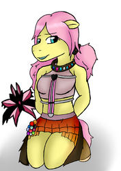 Size: 1463x2070 | Tagged: safe, artist:trinity-comettrail, fluttershy, anthro, g4, crossover, female, final fantasy, final fantasy xiii, solo, vanille