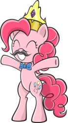 Size: 797x1431 | Tagged: safe, artist:skunkdj, pinkie pie, earth pony, pony, g4, trade ya!, ^^, bipedal, bowtie, crown, eyes closed, fake moustache, female, mare, simple background, solo, transparent background