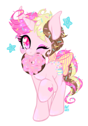 Size: 488x701 | Tagged: safe, artist:plumsweet, oc, oc only, original species, donut, food, simple background, solo, sprinkles, transparent background, wink