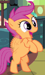 Size: 256x419 | Tagged: safe, screencap, scootaloo, pegasus, pony, g4, somepony to watch over me, animated, blank flank, cute, cutealoo, female, filly, flapping, flapping wings, foal, gif, open mouth, rearing, solo, spread wings, wings