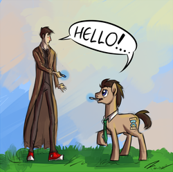 Size: 700x695 | Tagged: safe, artist:fonora, doctor whooves, time turner, earth pony, pony, g4, blazer, clothes, crossover, doctor who, male, necktie, overcoat, pants, shirt, sideburns, sonic screwdriver, stallion, tenth doctor, the doctor, timelord ponidox, trainers