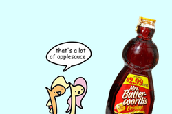 Size: 500x332 | Tagged: safe, artist:wollap, applejack, fluttershy, g4, applesauce, comic, syrup