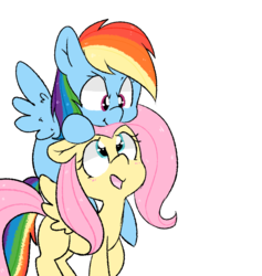 Size: 881x928 | Tagged: safe, artist:pegacornss, fluttershy, rainbow dash, g4, floppy ears, ponies riding ponies, rainbow dash riding fluttershy, riding