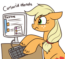 Size: 451x405 | Tagged: safe, artist:lulubell, applejack, g4, computer, female, solo