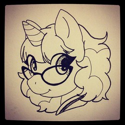 Size: 640x640 | Tagged: safe, artist:hezachan, oc, oc only, pony, unicorn, glasses, monochrome, solo