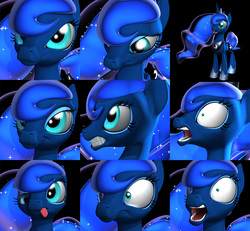 Size: 975x900 | Tagged: safe, artist:2snacks, princess luna, g4, 3d, :p, angry, derp, duckface, female, frown, glare, gritted teeth, open mouth, sad, silly, solo