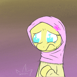 Size: 1280x1280 | Tagged: safe, fluttershy, ask islamashy, g4, animated, clothes, crying, eye shimmer, female, frown, hijab, islam, islamashy, sad, solo