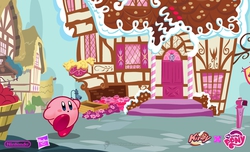 Size: 1266x768 | Tagged: artist needed, safe, puffball, g4, crossover, fake, hasbro, kirby, kirby (series), my little pony logo, nintendo, ponyville, sugarcube corner