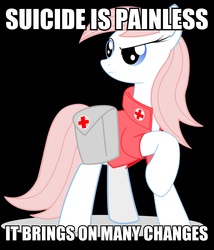 Size: 2071x2416 | Tagged: safe, artist:bludraconoid, nurse redheart, pony, g4, female, high res, image macro, implied suicide, m*a*s*h, mare, meme, solo